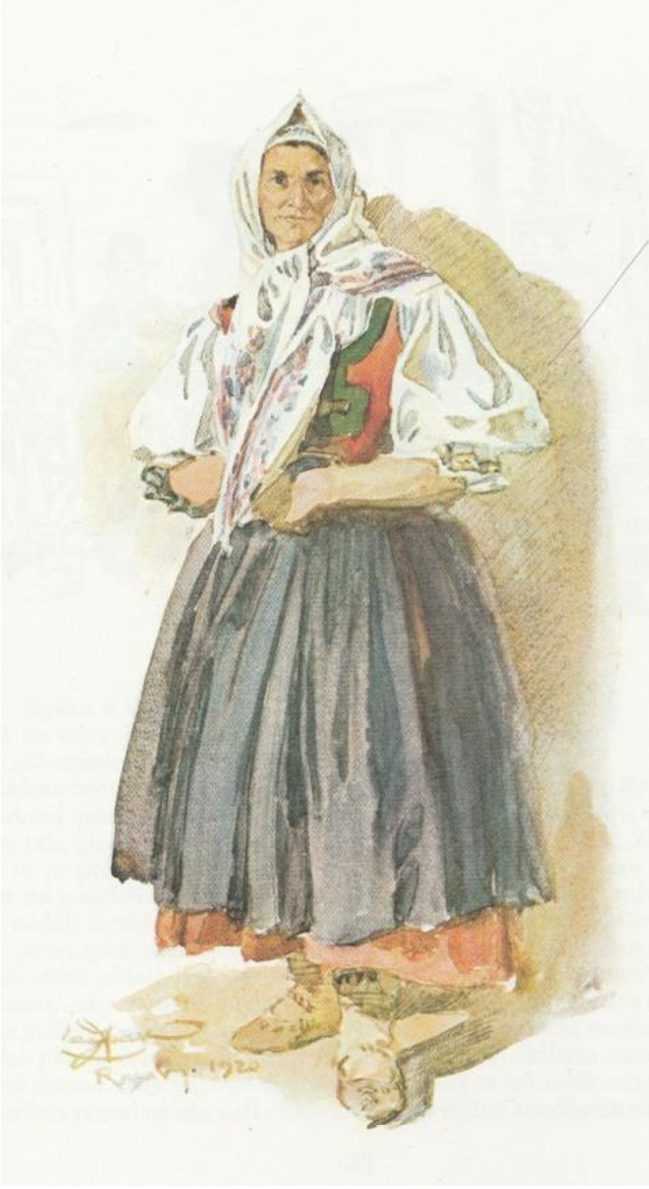 KAŠPAR, Adolf. Rusavjanka vdaná [akvarel]. In: TÁBORSKÝ, František. Rusava: život valašské dědiny. 2. vyd. Vizovice: Lípa, 1993. s. 32 - 33.