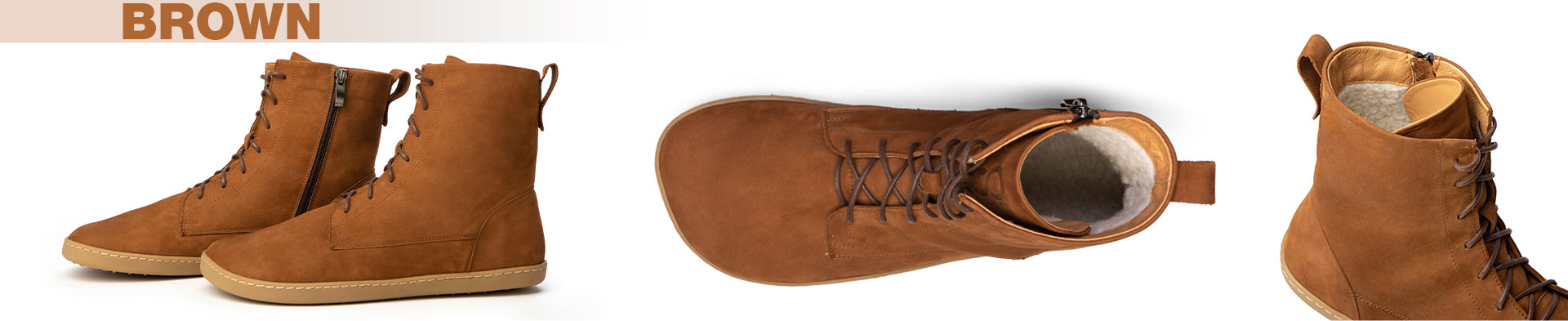 Barefoot lace-up shoes COZY - Brown