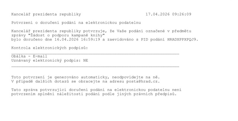 Máme potvrzeno! Naše žádost o podporu dorazila na Hrad.