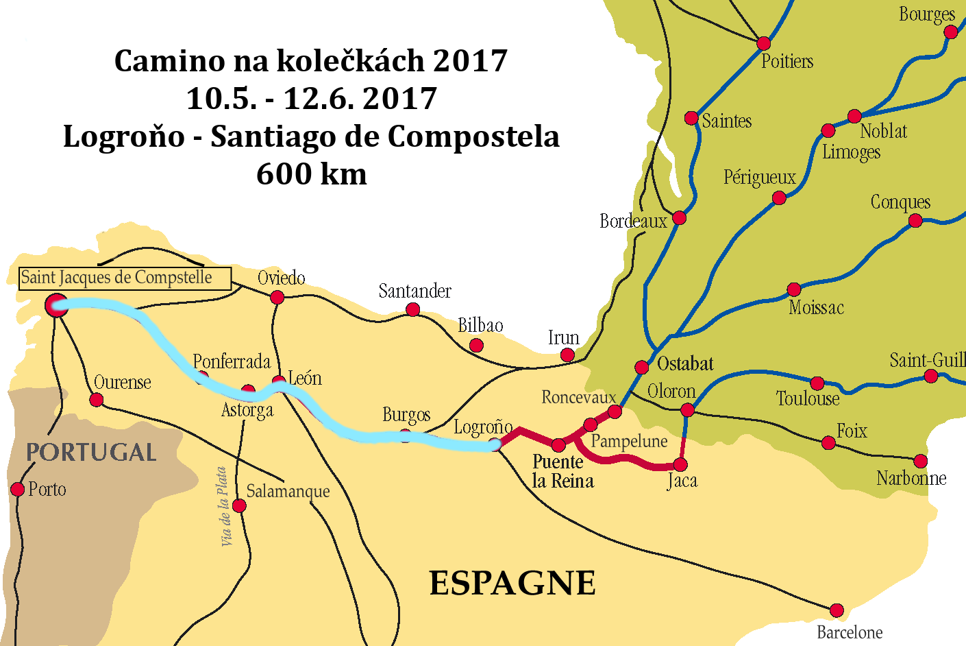 Plánovaná trasa Logroňo - Santiago de Compostela